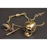 Brass Albert style watch chain, with skull adornments