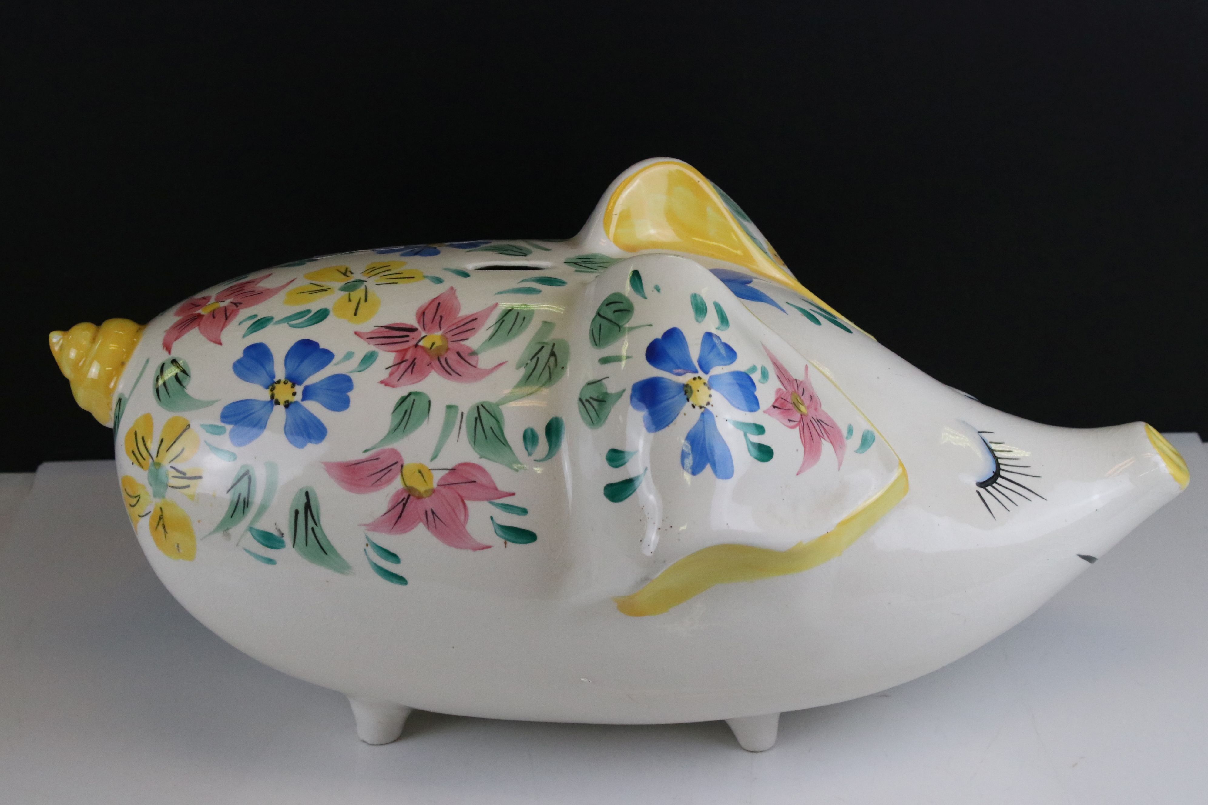 Large Arthur Wood Ceramic Pig Moneybox decorated with pink, blue and yellow flowers, 49cms long - Image 5 of 12