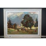Frank Duffield (1901 - 1982 Bristol Savages) Oil Painting on Board Continental Mountain Scene with