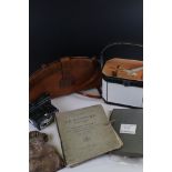 A box of mixed collectables to include a Coronet 3-D camera, L Costume Historique, vintage bags..