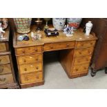 19th century Mahogany Twin Pedestal Desk with inverted breakfront, the top with upstand over an