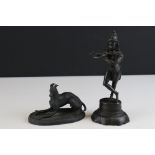 Indian Bronze Statue of Lord Krishna playing a Flute, 20cms high together with a Spelter Greyhound
