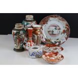 Collection of Eight items of Chinese and Japanese Ceramics including Kutani Vases and Plates and Two