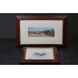 Snaffles - two horse racing prints in dark wood frames