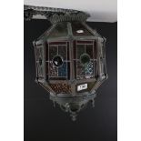 Early 20th century Stained Glass and Leaded Hanging Lantern, 43cms high