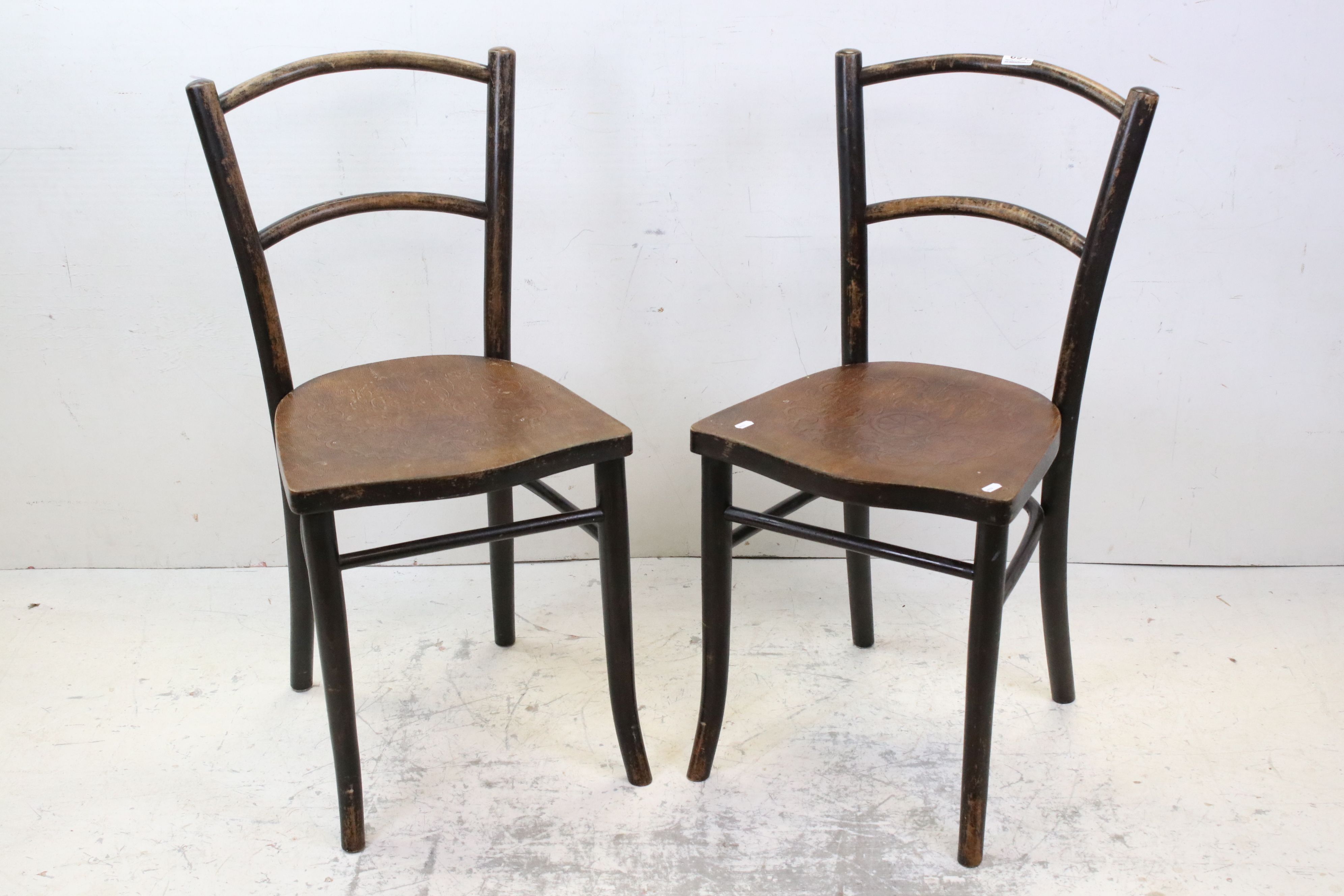 Pair of Mundus and Kohn Bentwood Cafe/Bistro Chairs with embossed seats, paper labels to bottom - Image 2 of 10