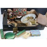 A collection of vintage vanity collectables to include compacts, brush and mirror sets and perfume