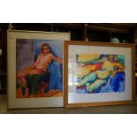 Two Contemporary Paintings of Naked Women signed Z Spiron ? / Spiton, largest 50cms x 67cms, both