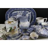Five Large Tubs of mainly Blue and White Ceramics including Copeland Spode, Willow Pattern, Meat