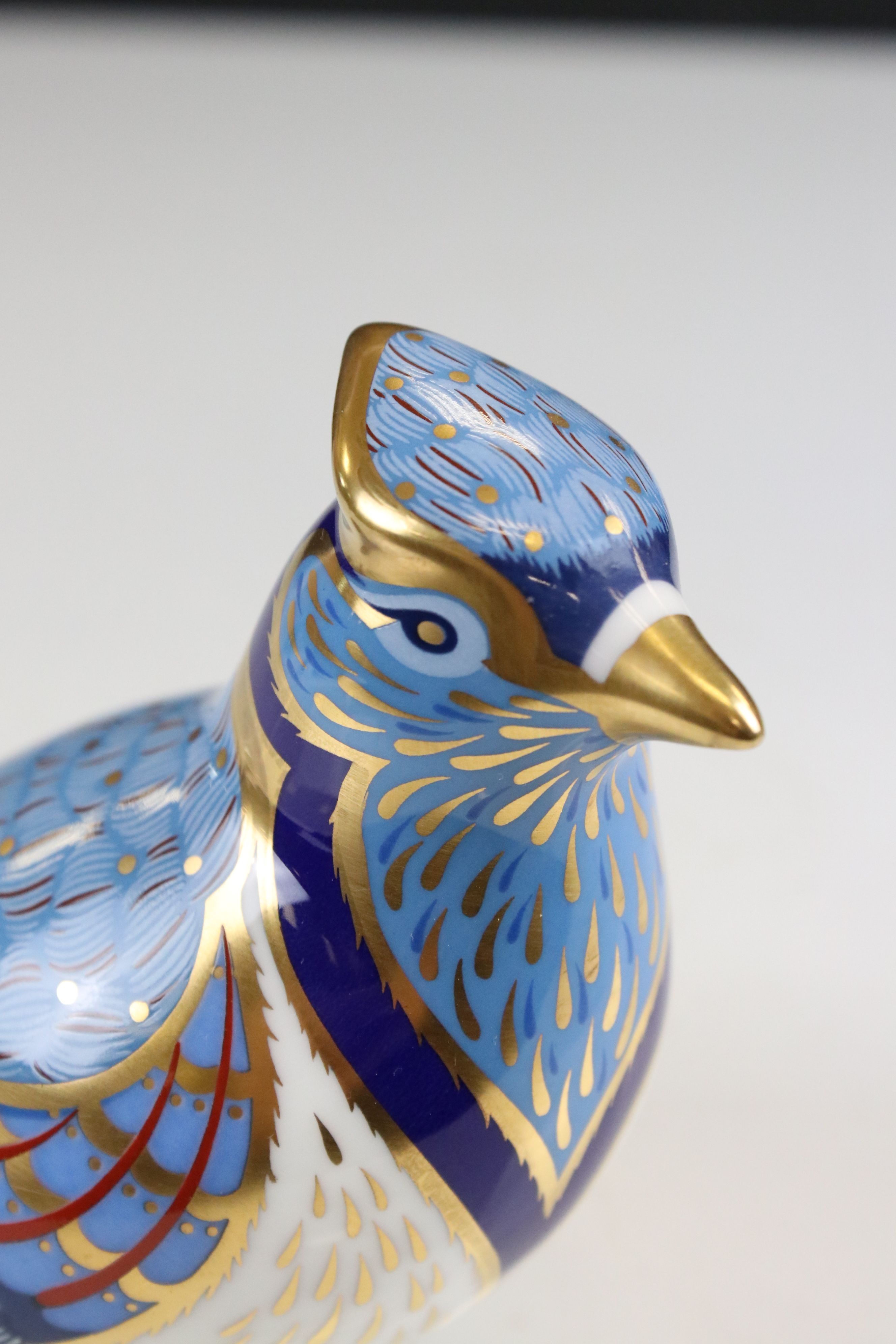 Two Royal Crown Derby Ceramic Paperweights - Mallard Duck (silver stopper) and Blue Jay (gold - Image 7 of 20