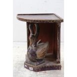 Indian Wooden Painted Corner Shelf supported by a Carved Swan with Copper and Brass Mounts, 45cms