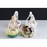 Four Art Deco Ceramic Nude Ladies stood within Lotus Flowers, tallest 16cms high