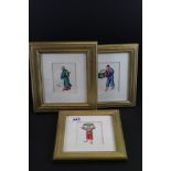 Set of three fine Chinese rice paper miniature portraits of men in traditional settings