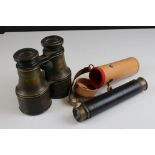 Brass and Leather Four Drawer Telescope together with ' The Liverpool ' Binoculars or Field Glasses