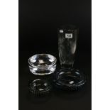 Four items of 20th century Glass including Two Bubble Control Dishes, Heavy Glass Bowl and a Vase