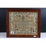 Mid 19th century Needlework Sampler by Rachel Osborn, Norwich, aged 10, dated 1850 incorporating a