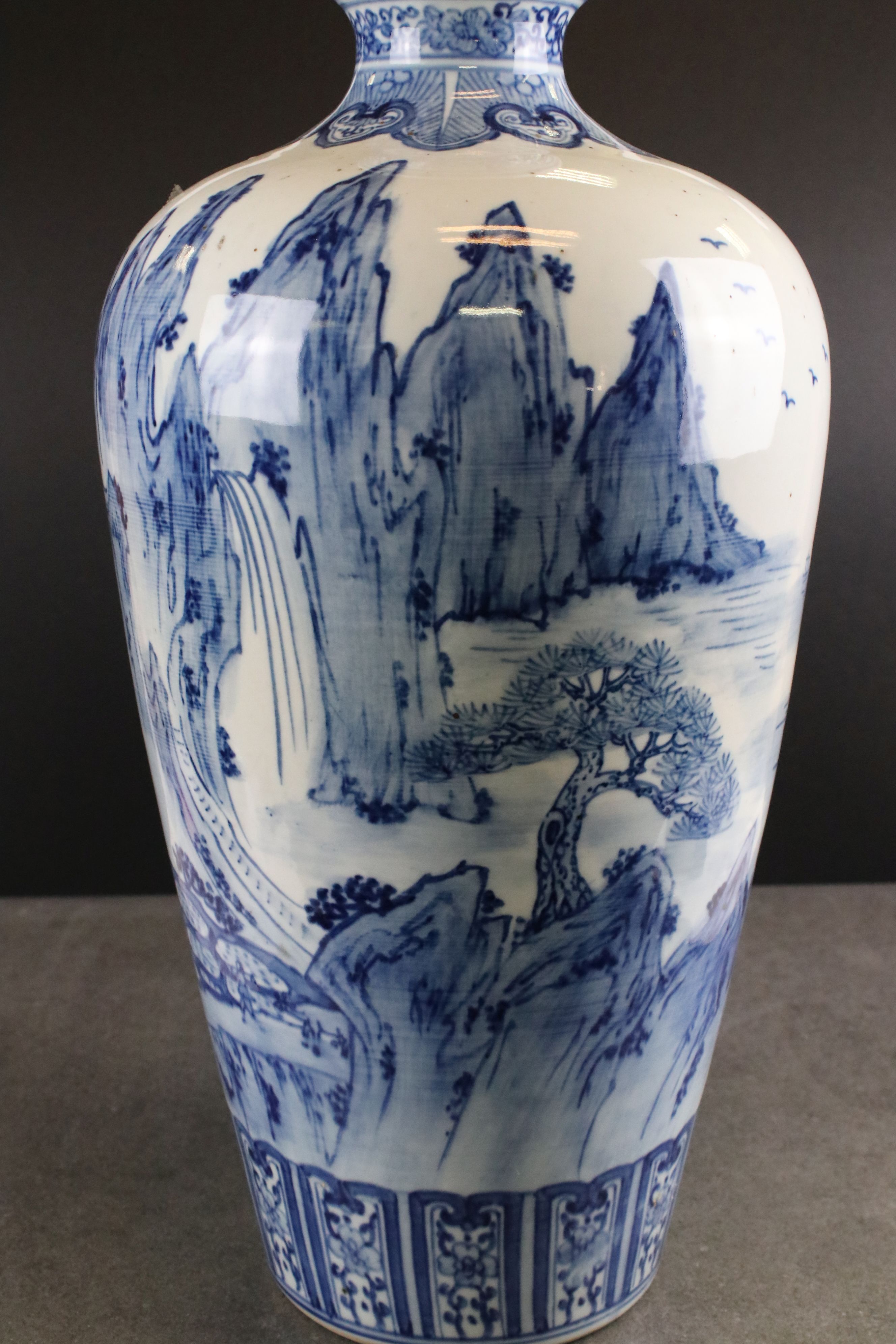 Chinese Blue and White Meiping Plum shaped Vase decorated with figures within a mountainous - Image 7 of 16