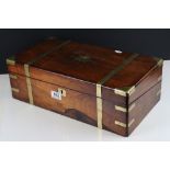 19th century Rosewood and Brass Mounted Writing Slope Box (interior partly missing), 45cms long