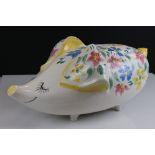 Large Arthur Wood Ceramic Pig Moneybox decorated with pink, blue and yellow flowers, 49cms long