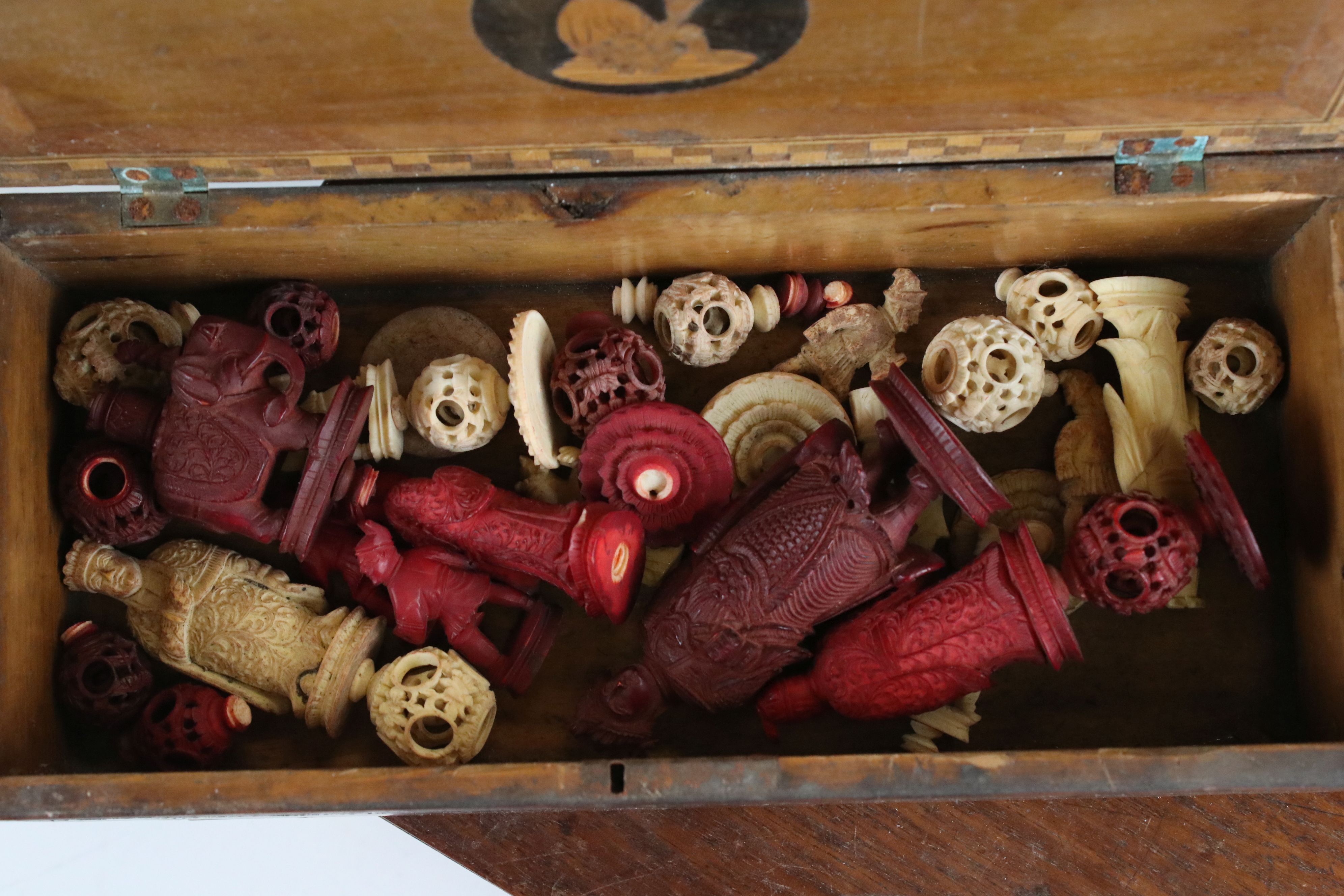 19th century Mahogany Brass Bound Box, 30cms long together with a 19th century Tunbridge Ware Box ( - Image 9 of 32