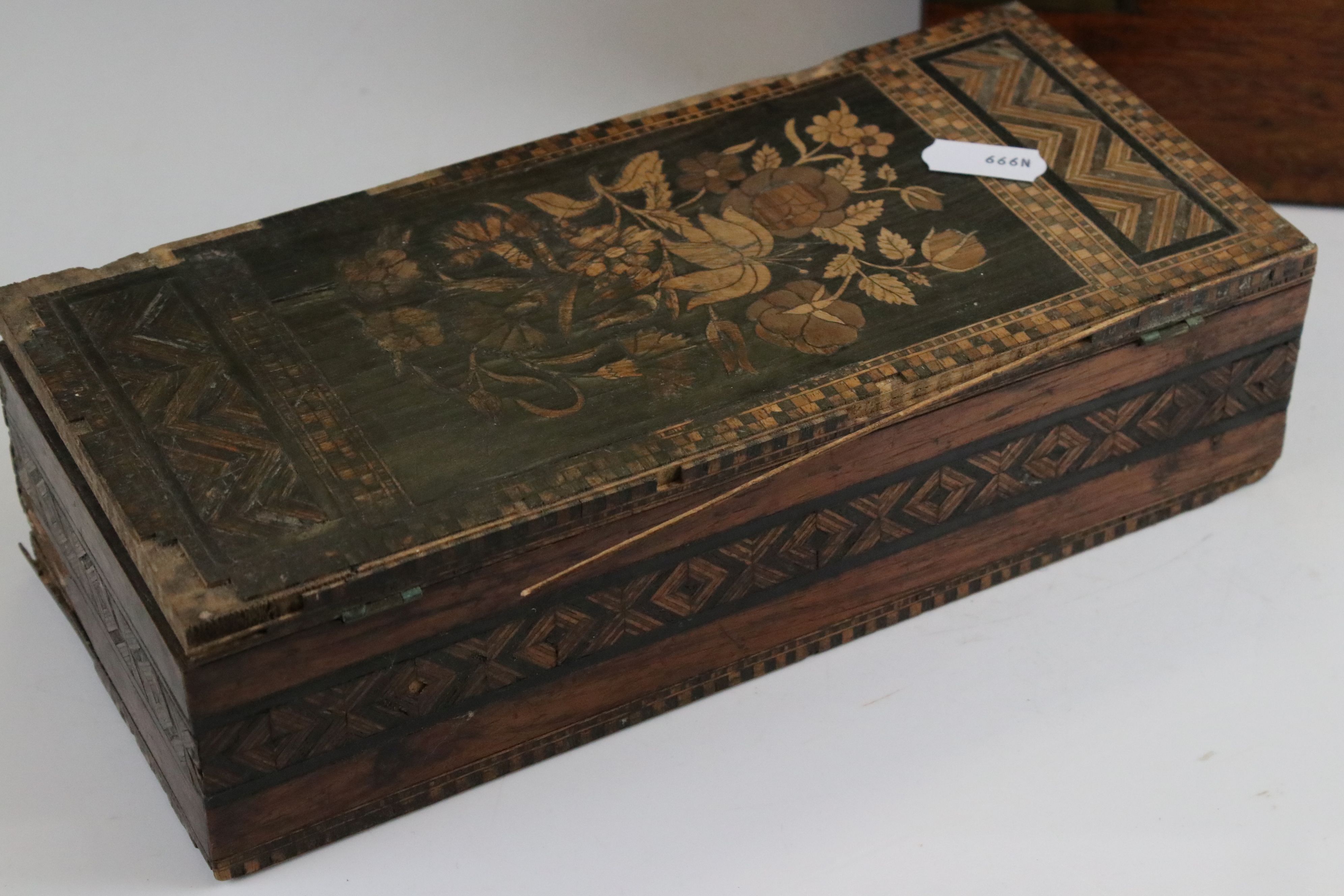 19th century Mahogany Brass Bound Box, 30cms long together with a 19th century Tunbridge Ware Box ( - Image 25 of 32