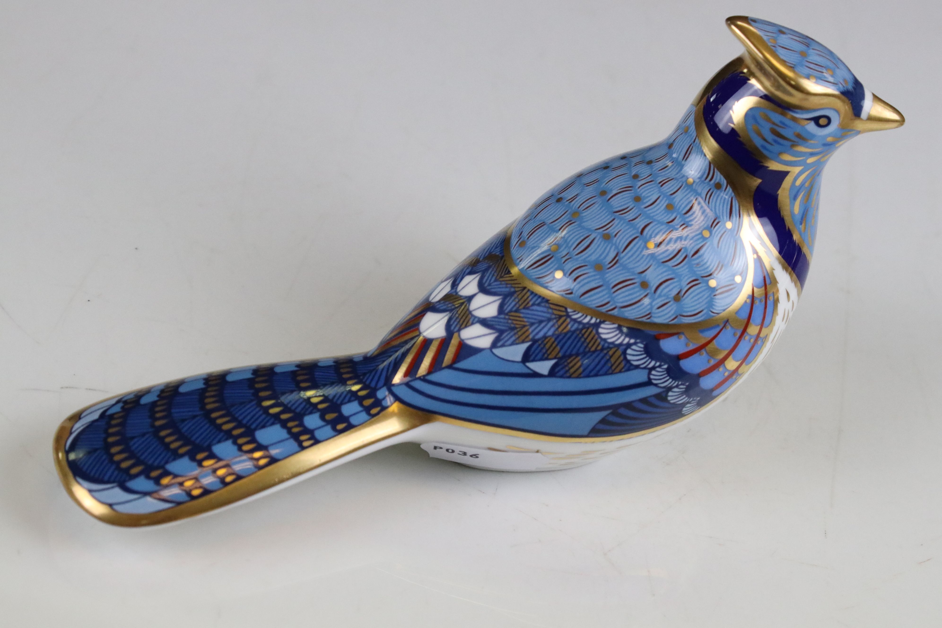 Two Royal Crown Derby Ceramic Paperweights - Mallard Duck (silver stopper) and Blue Jay (gold - Image 3 of 20