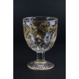 Large 19th century Glass Goblet, the bowl decorated with gold coloured floral sprays, raised on a