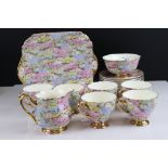 Shelley Rock Garden Tea Set comprising Six Cups, Saucers and Tea Plates plus Milk Jug, Sugar Bowl