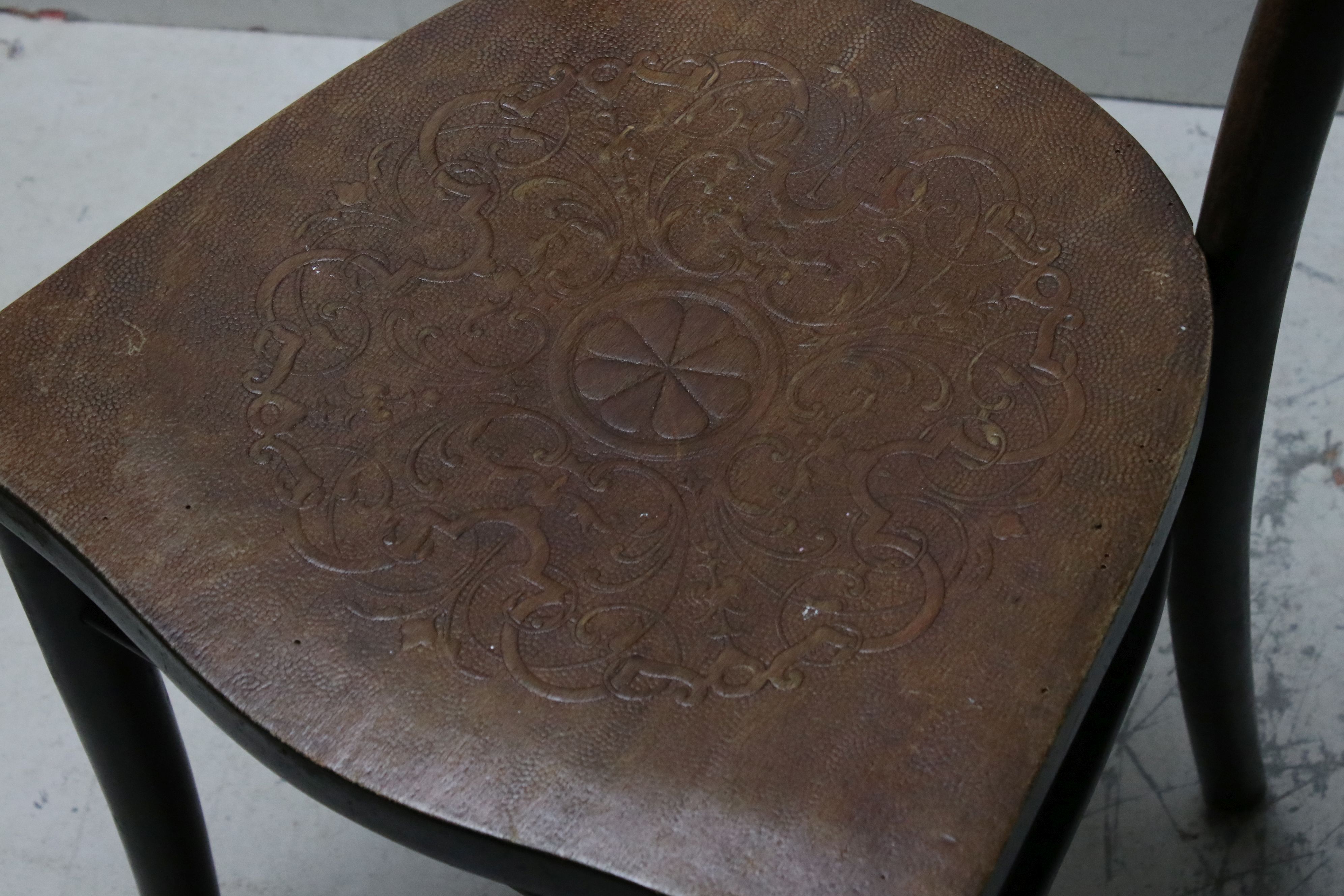 Pair of Mundus and Kohn Bentwood Cafe/Bistro Chairs with embossed seats, paper labels to bottom - Image 6 of 10