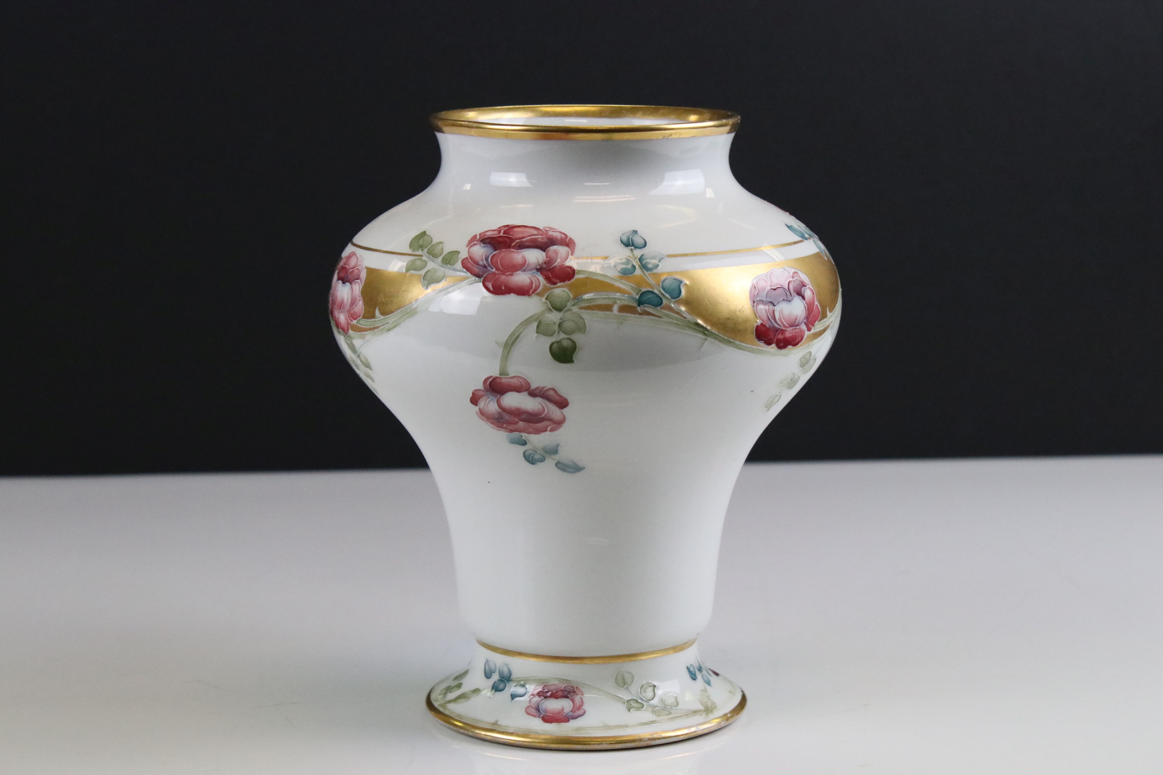 William Moorcroft for James Macintyre Vase decorated with flowers and gilt panels, printed mark