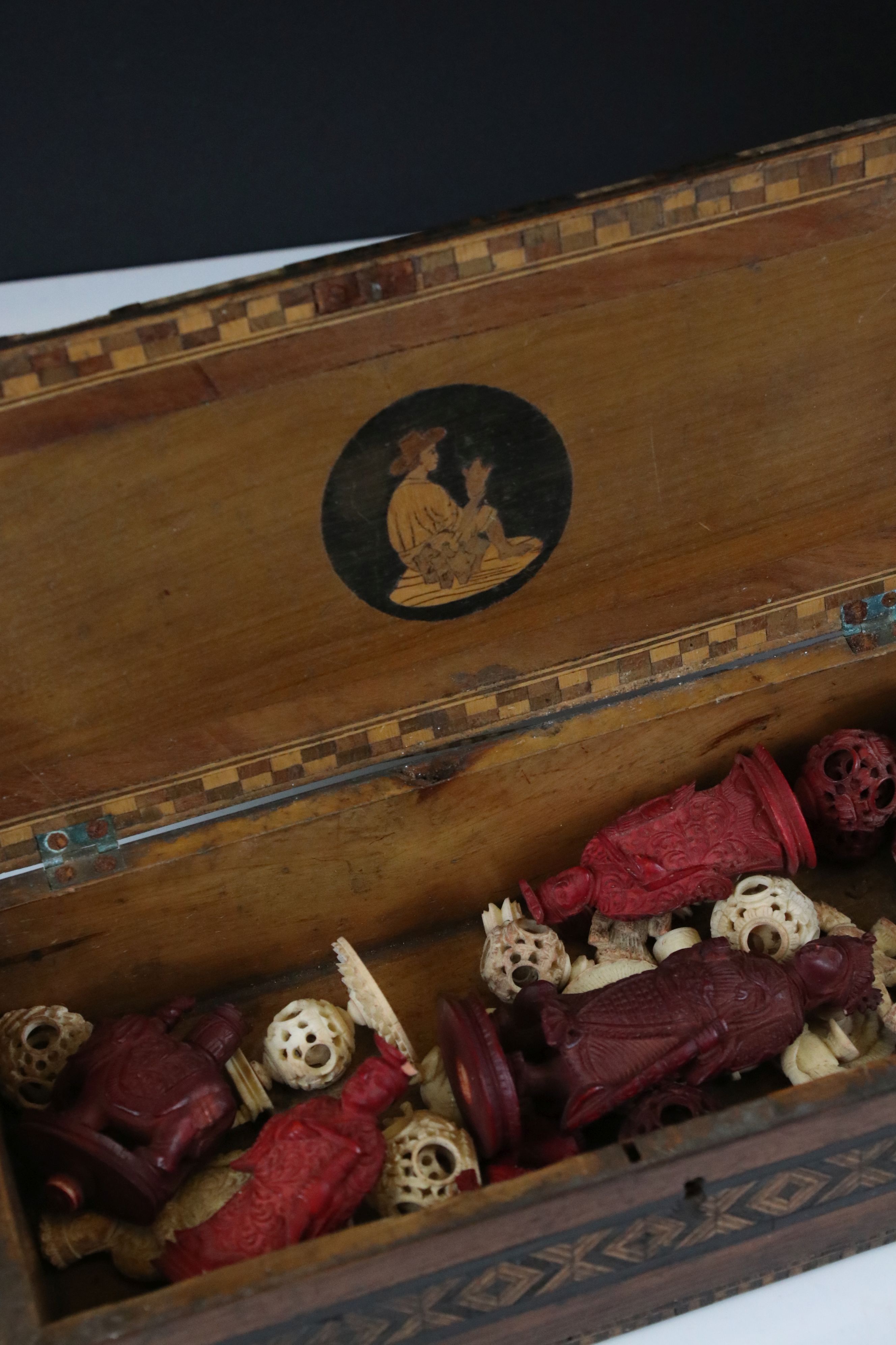 19th century Mahogany Brass Bound Box, 30cms long together with a 19th century Tunbridge Ware Box ( - Image 23 of 32