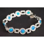 Silver, CZ & opal cabochon bracelet