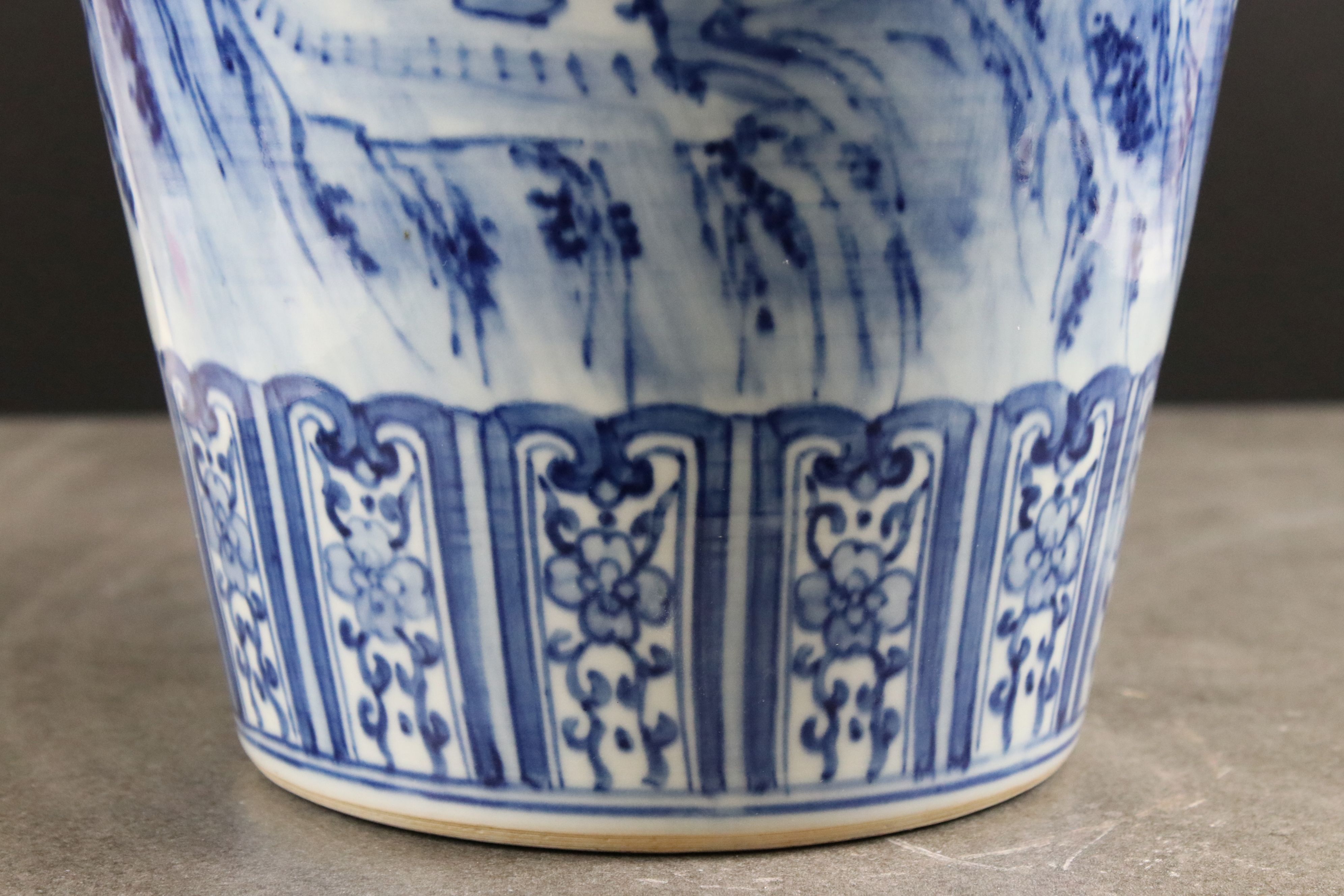 Chinese Blue and White Meiping Plum shaped Vase decorated with figures within a mountainous - Image 5 of 16