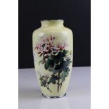 Japanese Ando style Cloisonne Vase decorated with Chrysanthemums on a Pale Yellow Ground, 22cms high