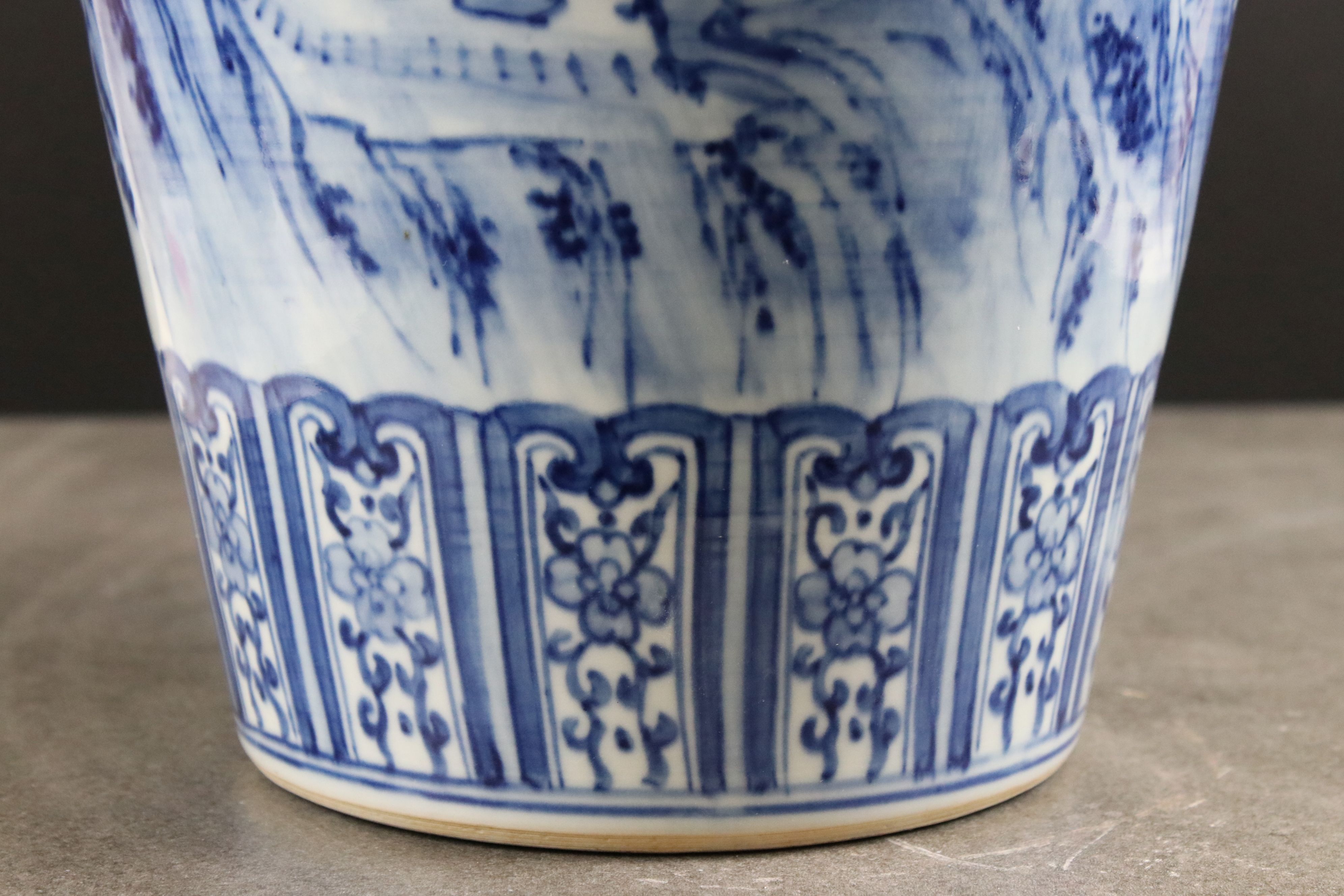 Chinese Blue and White Meiping Plum shaped Vase decorated with figures within a mountainous - Image 6 of 16