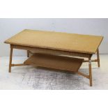 Lloyd Loom Coffee Table with undershelf, mustard colour, labels to bottom, 120cms long x 46cms high