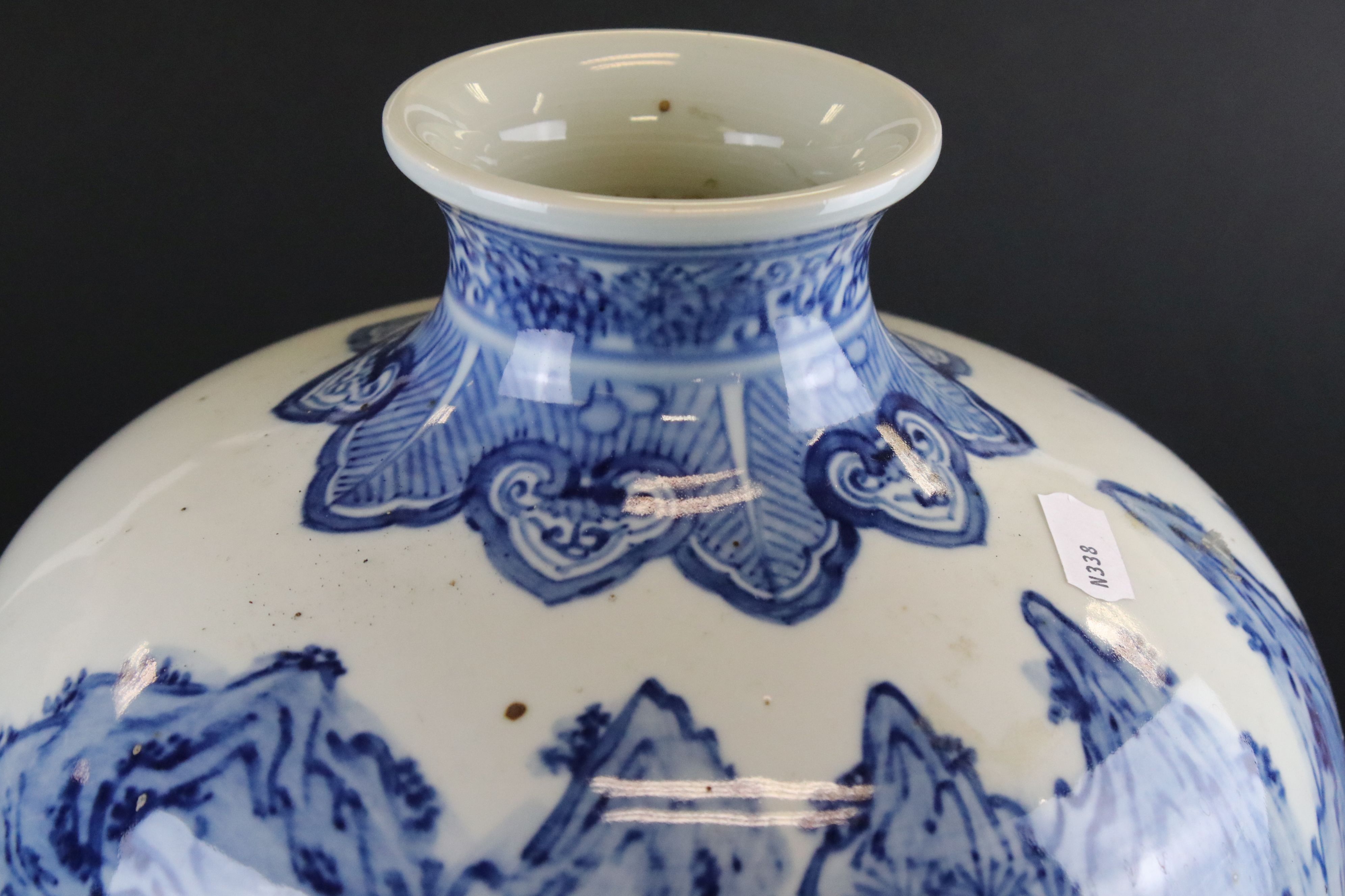 Chinese Blue and White Meiping Plum shaped Vase decorated with figures within a mountainous - Image 3 of 16