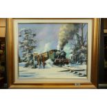 Alan King, Oil Painting on Canvas titled ' Snow Halt ( Great Western Railway 44xx Tank at Liddaton