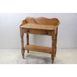 Victorian Pine Washstand with upstand, single drawer and pot shelf below, 82cms long x 89vms high