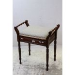 Edwardian Mahogany Piano Stool with upholstered seat, 57cms wide