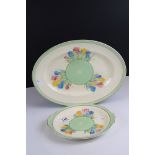 Two Clarice Cliff for Royal Staffordshire Serving Plates in the Crocus Pattern including an Oval