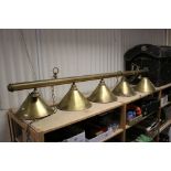 Brass Hanging Snooker Table Light with Five Brass Shades, approx. 170cms long