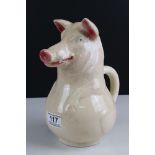 French Sarreguemines Majolica Jug in the form of a Pig, impressed mark to base 3318, 24cms high