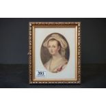 Framed watercolour portrait of a 19th century lady