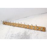 Pine Coat Rack with Thirteen Metal Hooks, 161cms long