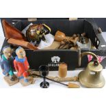 Quantity of vintage shoe trees & other wood items to include two carved cartoon style figures,