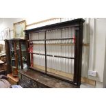 18th century Oak Hanging Plate Rack with moulded cornice and open shelves, approx. 192cms long x