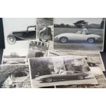 Collection of Eight Black and White Photographic Prints featuring Cars, to include Jaguar, mainly