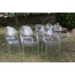 Set of Eight Kartell Louis Ghost Chairs designed by Philippe Starck, (including four elbow chairs)