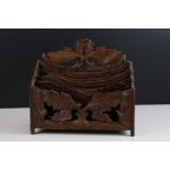 Black Forest Carved Wooden Three Section Letter / Stationery Rack, 21cms high
